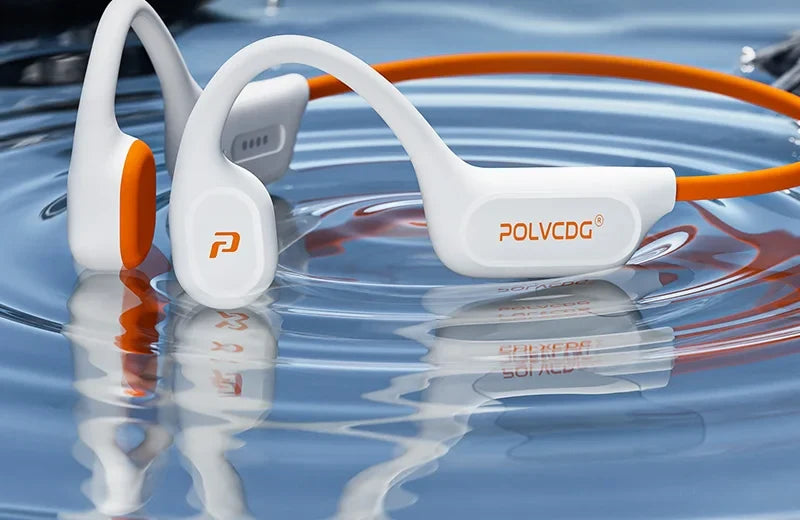 FitPulse branco e laranja - fone de condução óssea à prova d'água